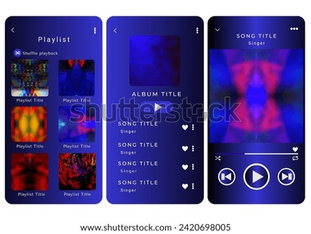 Mockup template for music player and display application charts for the most popular songs. Music playlist Template with navy-black two-tone gradation theme and white background.