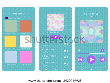 Mockup template for music player and display application charts for the most popular songs. Music player template with icy blue theme and maze pattern with white background