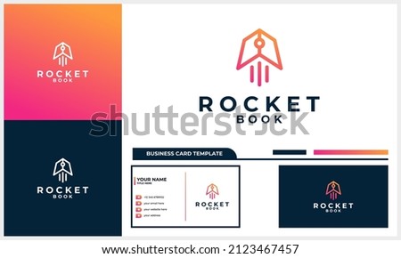 fast learning with book and rocket icon logo design concept with business card template