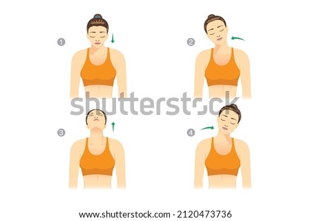 Woman doing Neck Rolls to stretch neck muscle before a workout. Illustration about warmup.