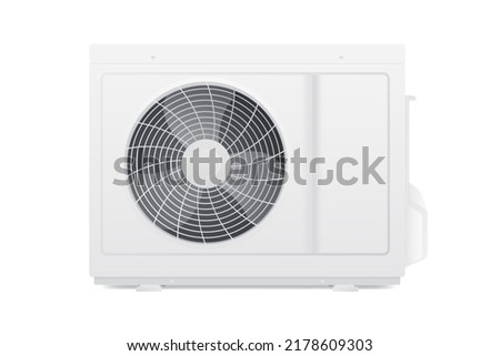 Air condition compressor outdoor isolated on white background. Illustration about refrigeration equipment in a home.