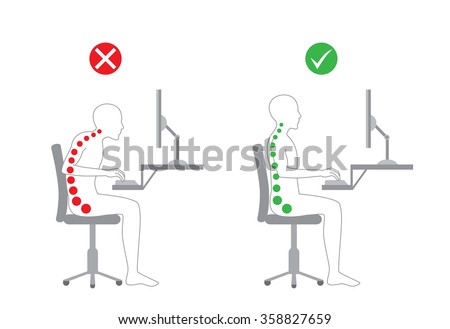 Correct body alignment in sitting working with computer
