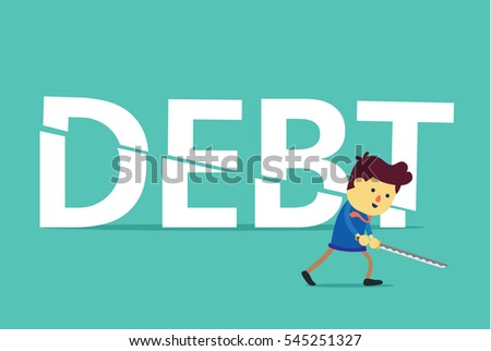 Businessman cut debt with sword. This illustration is a concept about pay all to creditor.
