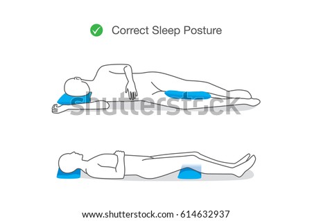 Correct posture while sleeping for maintaining your body. Illustration about healthy lifestyle.