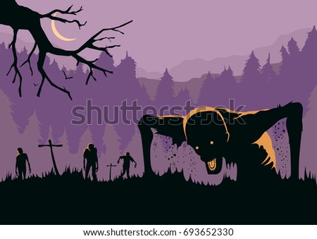 Silhouette of Zombies horde resurrected out of the ground. Illustration about Halloween concept.