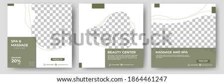 Set of spa and massage social media template. Square banner template with green color and white background.Flat design vector with photo collage. Suitable for social media, banner and web internet ads