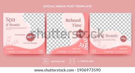 Set of Editable spa and beauty square banner template design. Spa, beauty, and massage social media post. Flat design vector with a photo collage. Usable for social media, banner, and web internet ads