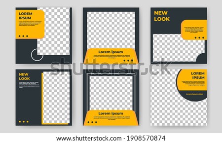 Set of Editable square banner template. Yellow and black background color with circle shape. Suitable for social media post, banners, and internet ads. Flat design vector with photo collage