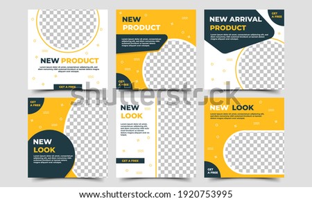 Set of Editable square promotion banner template. Black and yellow color with abstract pattern shape. Usable for social media, flyers, banners, and web ads. Flat design vector with photo collage.