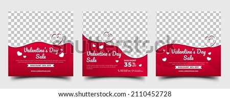 Set of Valentine's square banner design template. Red background with love line frame. Usable for social media post, greeting card, banner, and web ad. ストックフォト © 