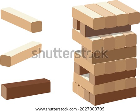 Stacking wooden block game, constructing 