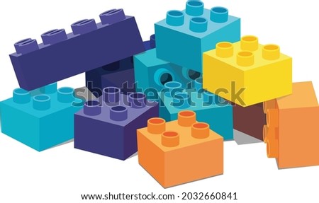 Colourful 3D isometric block building for Kids