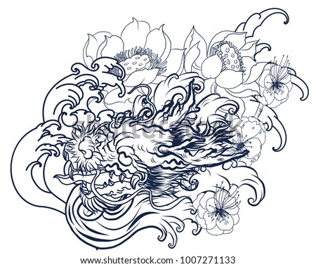 japanese wave tattoo vector