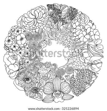 Zentangle And Doodle Style Flower In Circle Shape