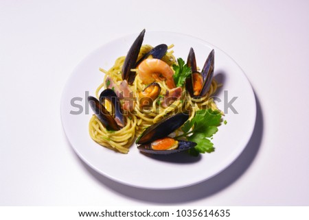 Similar – Image, Stock Photo Spaghetti ai frutti di mare on plate