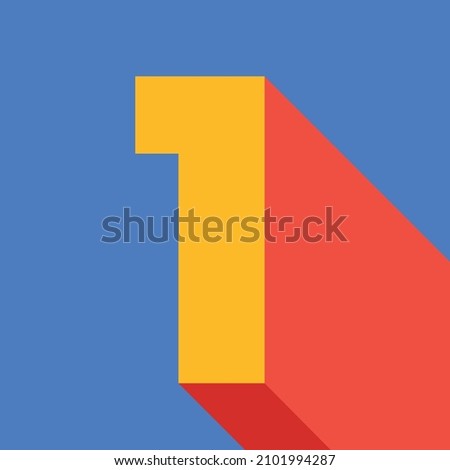Number one 1 in google colors, primary colors, minimalist design, 3d, pop. Blue background