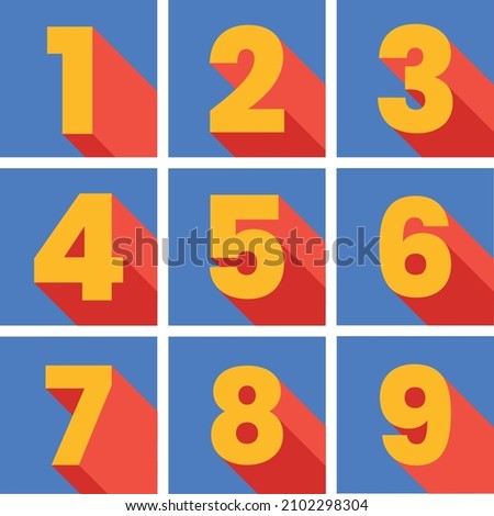 set of numbers one to nine (1 to 9) in primary colors