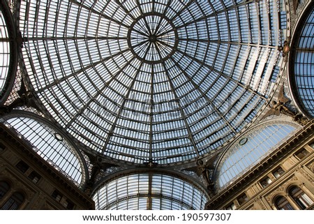 NAPLES, ITALY, MAY 10, 2012 - Looking up into the dome inside the gallery Principe Umberto I