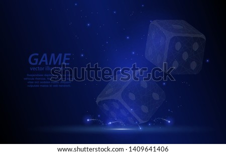 Low poly illustration concept of falling game dice on a dark blue background, game symbol, and excitement.