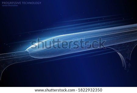 
Futuristic train on a mono rail on a dark blue background, polygonal vector illustration, a symbol of the future of logistics and technology.
