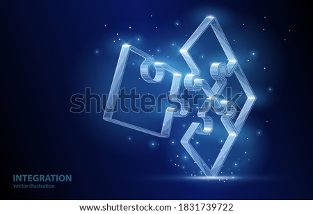 Vector low poly 3d illustration of assembled puzzle on a dark background, symbol of integration, cooperation, unification.