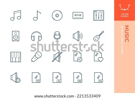 Vector, fully scalable and editable music icons ready to use in UI, website, mailing or other design.