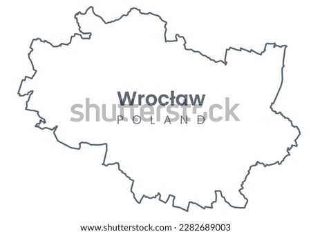 Urban Wroclaw map. Map of Wroclaw, Poland borders. Light stroke version.