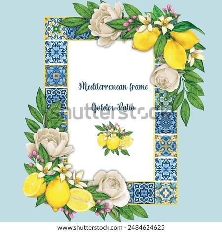 Watercolor mediterranean traditional tiles freame