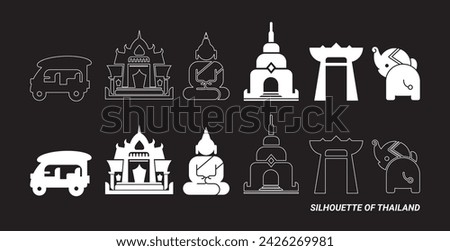 Cute icon of thailand culture silhouette set isolated on black background illustration vector.