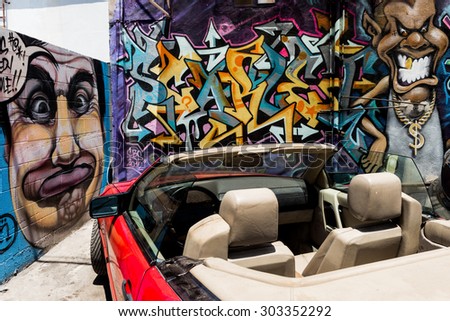 Los Angeles, USA - July 25: Wall graffiti on streets of west Los Angeles, CA on July 25, 2015