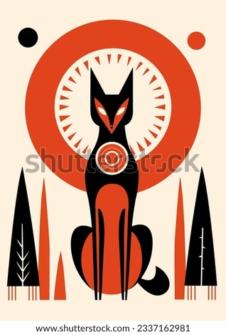 Simple flat designed vector illustration of fox in ethnic, geometric style. For poster, card, banner, logo, typography.