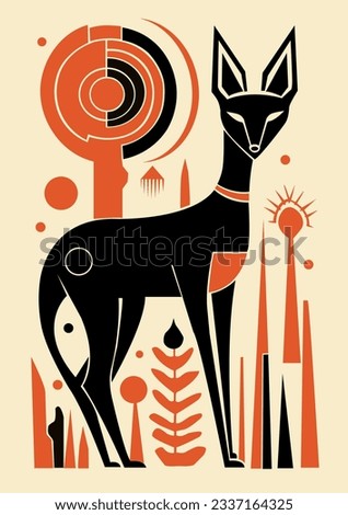 Simple flat designed vector illustration of fox in ethnic, geometric style. For poster, card, banner, logo, typography.