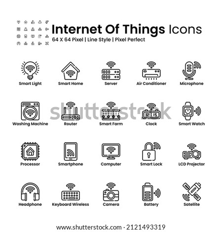 Internet Of Things Icon Set Line Style. Smart Home, Smart Light, Smart Farm And More. Editable Stroke. Perfect For Website, Apps, And Presentation 