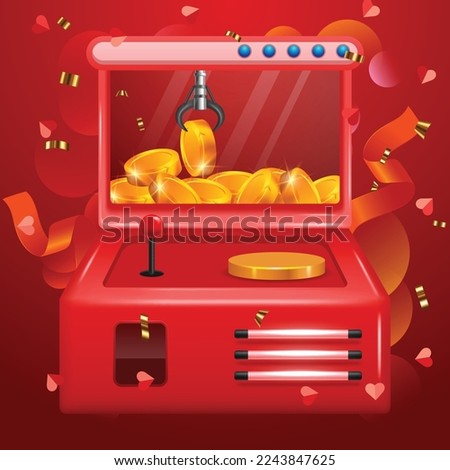 Get gold coin from arcade claw machine game illustration concept