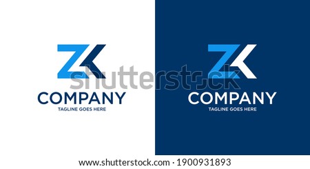Abstract Initial Letter Z and K Linked Logo. with blue color isolated on white and dark Background. Usable for Business and Branding Logos. Flat Vector Logo Design Template Element. Stok fotoğraf © 