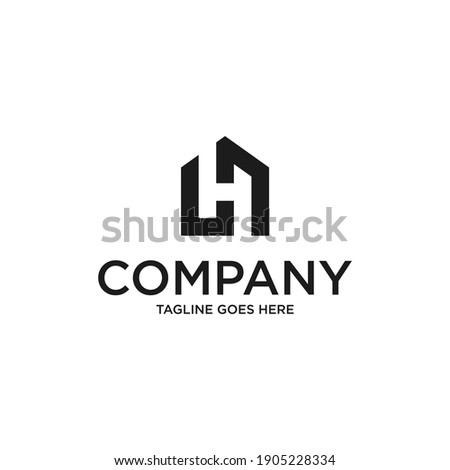 Initial Letter H and House Linked Logo. with black color isolated on white Background. Usable for Business and Branding Logos. Flat Vector Logo Design Template Element.