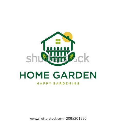 home garden logo with smile, happy icon design template