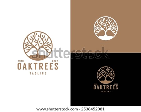 Classic Oak Maple Elm Chestnut Tree Root Silhouette. Residential landscape label stamp logo design