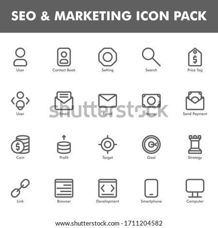 Seo & Marketing icon pack isolated on white background. for your web site design, logo, app, UI. Vector graphics illustration and editable stroke. EPS 10.