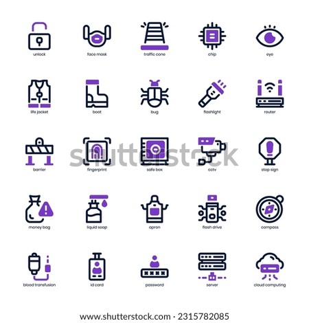 Security and Service Icon pack for your website design, logo, app, and user interface. Security and Service Icon mixed line and solid design. Vector graphics illustration and editable stroke.