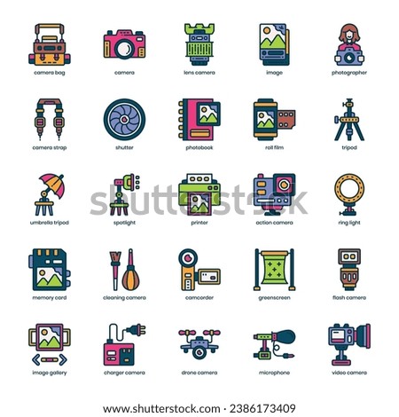 Photographer icon pack for your website design, logo, app, and user interface. Photographer icon filled color design. Vector graphics illustration and editable stroke.