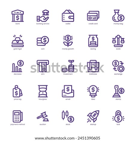 Banking Service icon pack for your website, mobile, presentation, and logo design. Banking Service icon basic line gradient design. Vector graphics illustration and editable stroke.