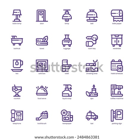 Hotel Service icon pack for your website, mobile, presentation, and logo design. Hotel Service icon basic line gradient design. Vector graphics illustration and editable stroke.