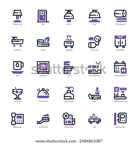 Hotel Service icon pack for your website, mobile, presentation, and logo design. Hotel Service icon dual tone design. Vector graphics illustration and editable stroke.