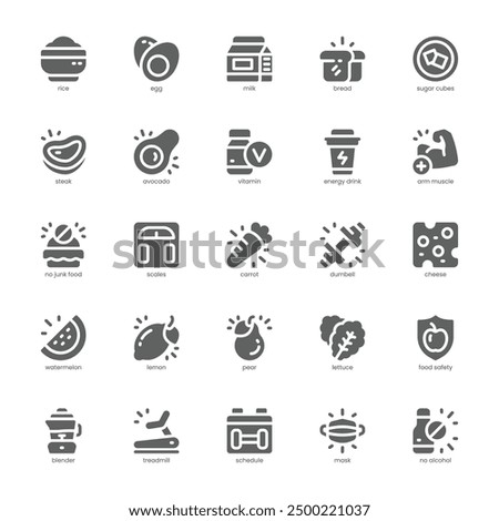 Health and Nutrition icon pack for your website, mobile, presentation, and logo design. Health and Nutrition icon glyph design. Vector graphics illustration and editable stroke.