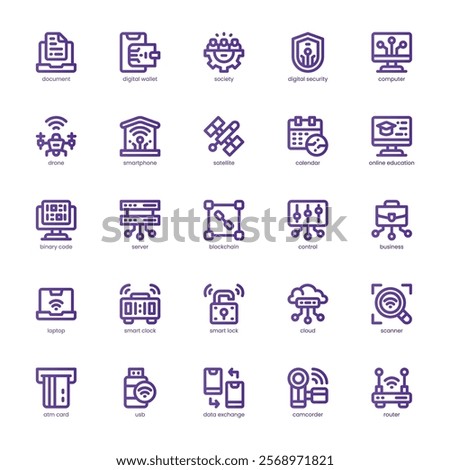 Digitalization icon pack for your website, mobile, presentation, and logo design. Digitalization icon basic line gradient design. Vector graphics illustration and editable stroke.