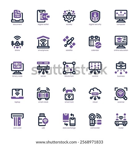 Digitalization icon pack for your website, mobile, presentation, and logo design. Digitalization icon dual tone design. Vector graphics illustration and editable stroke.