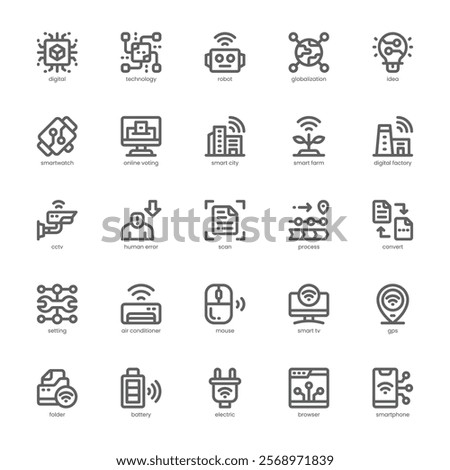 Digitalization icon pack for your website, mobile, presentation, and logo design. Digitalization icon outline design. Vector graphics illustration and editable stroke.