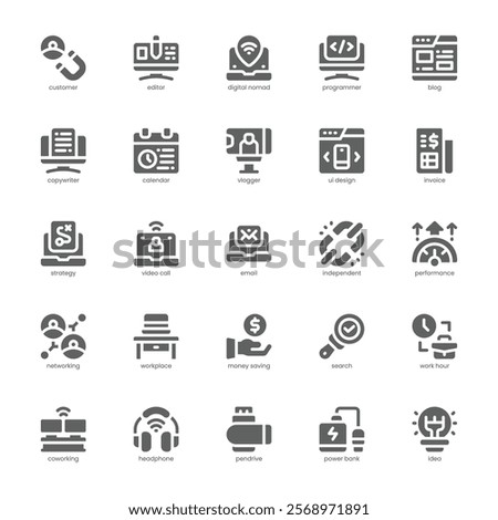 Digital Nomad Icon pack for your website, mobile, presentation, and logo design. Digital Nomad Icon glyph design. Vector graphics illustration and editable stroke.