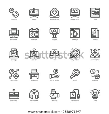 Digital Nomad Icon pack for your website, mobile, presentation, and logo design. Digital Nomad Icon outline design. Vector graphics illustration and editable stroke.